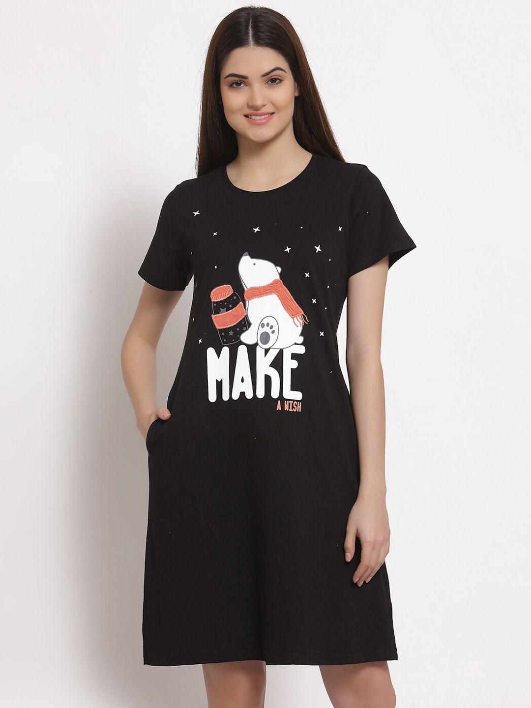 sweet dreams women black printed t shirt nightdress