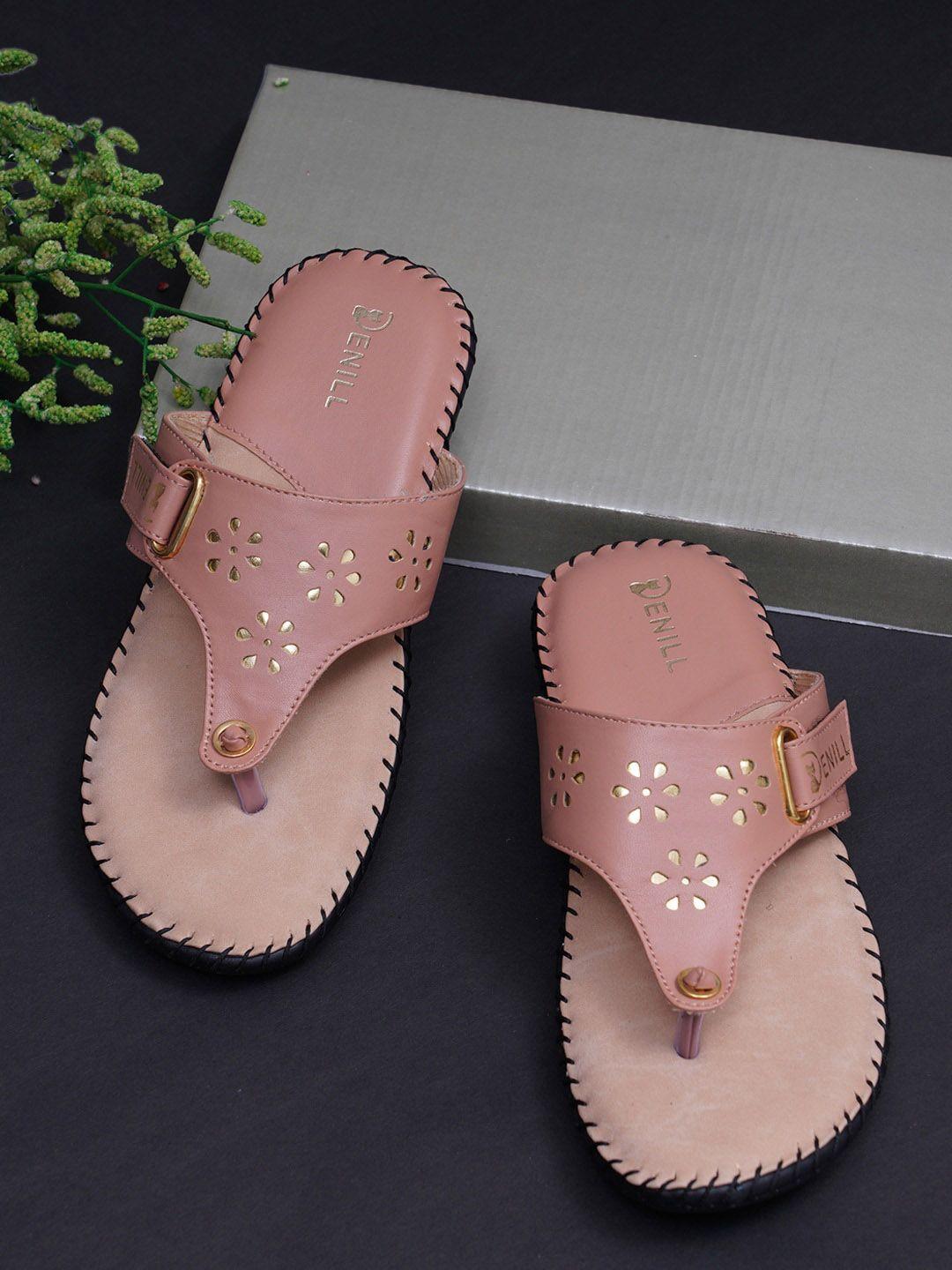 denill women peach-coloured textured open toe flats