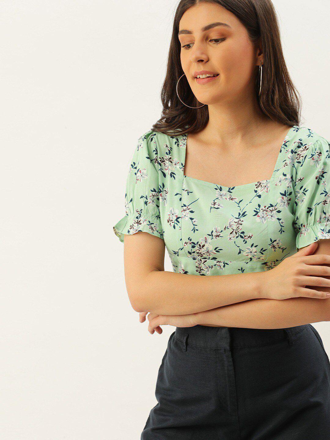 berrylush green floral print crop top