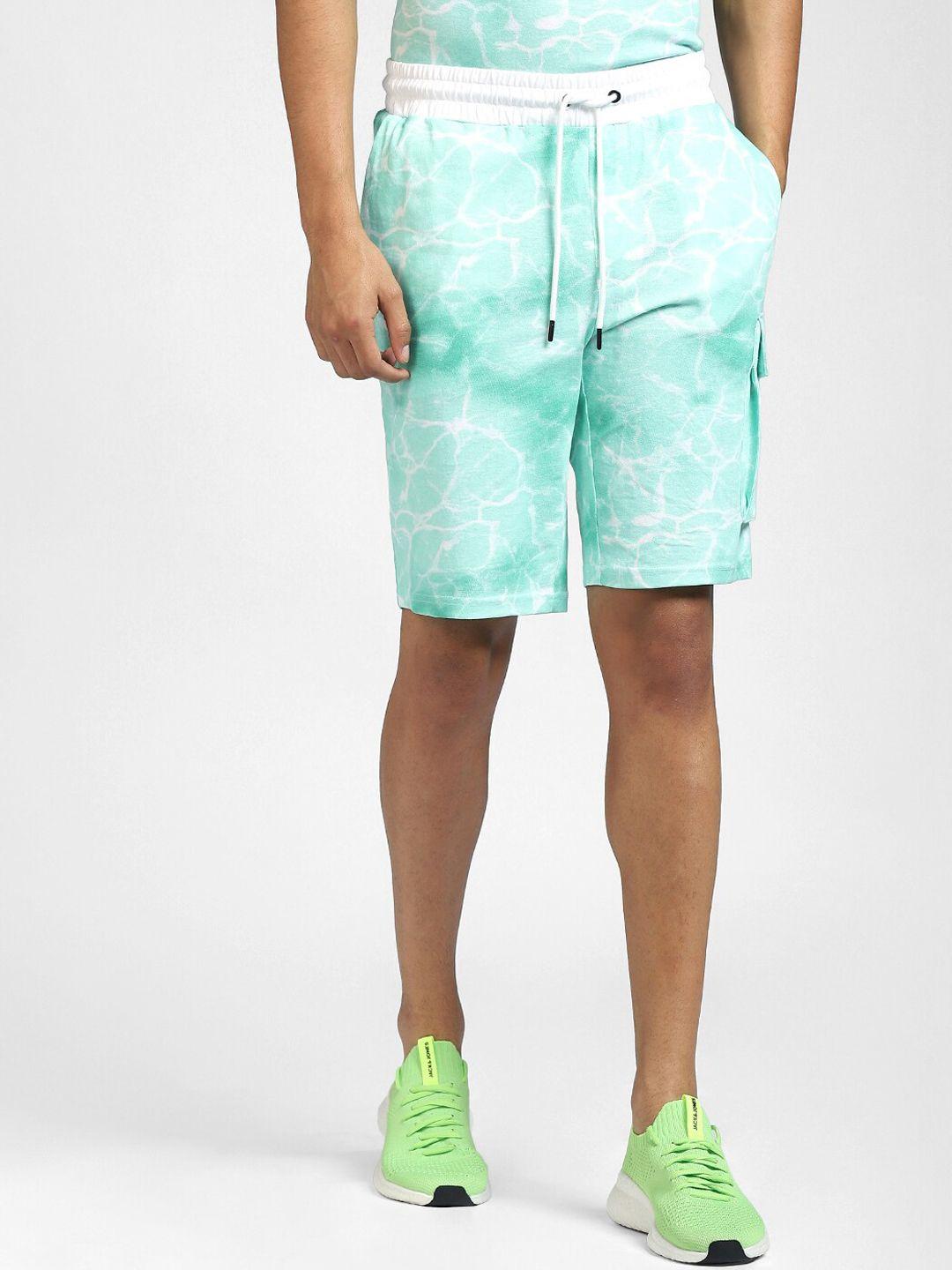 jack & jones men green printed cotton shorts