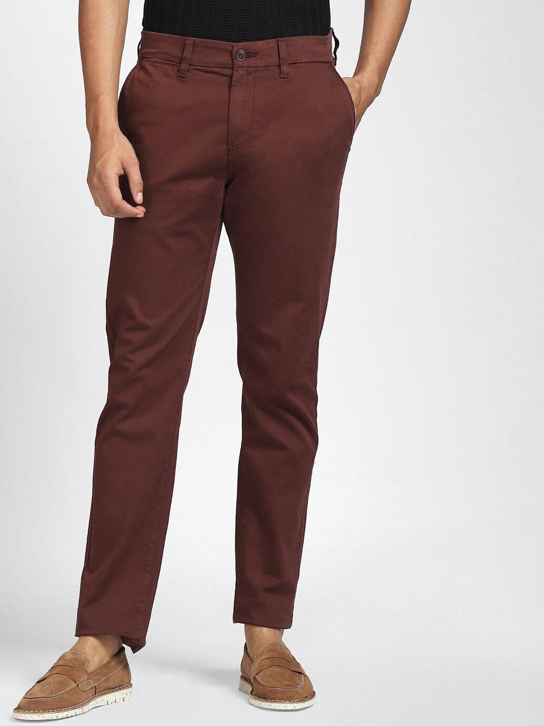 jack & jones men maroon slim fit cotton chinos