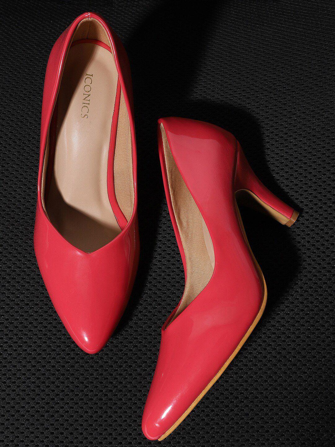 iconics red solid kitten pumps