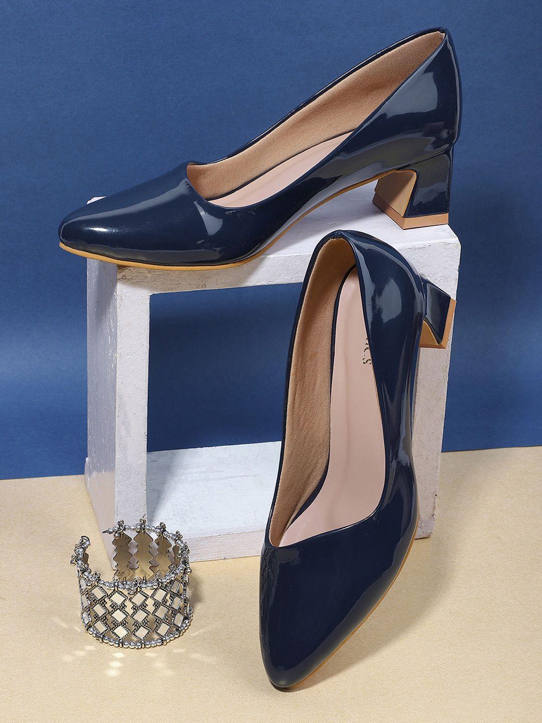 iconics navy blue block pumps