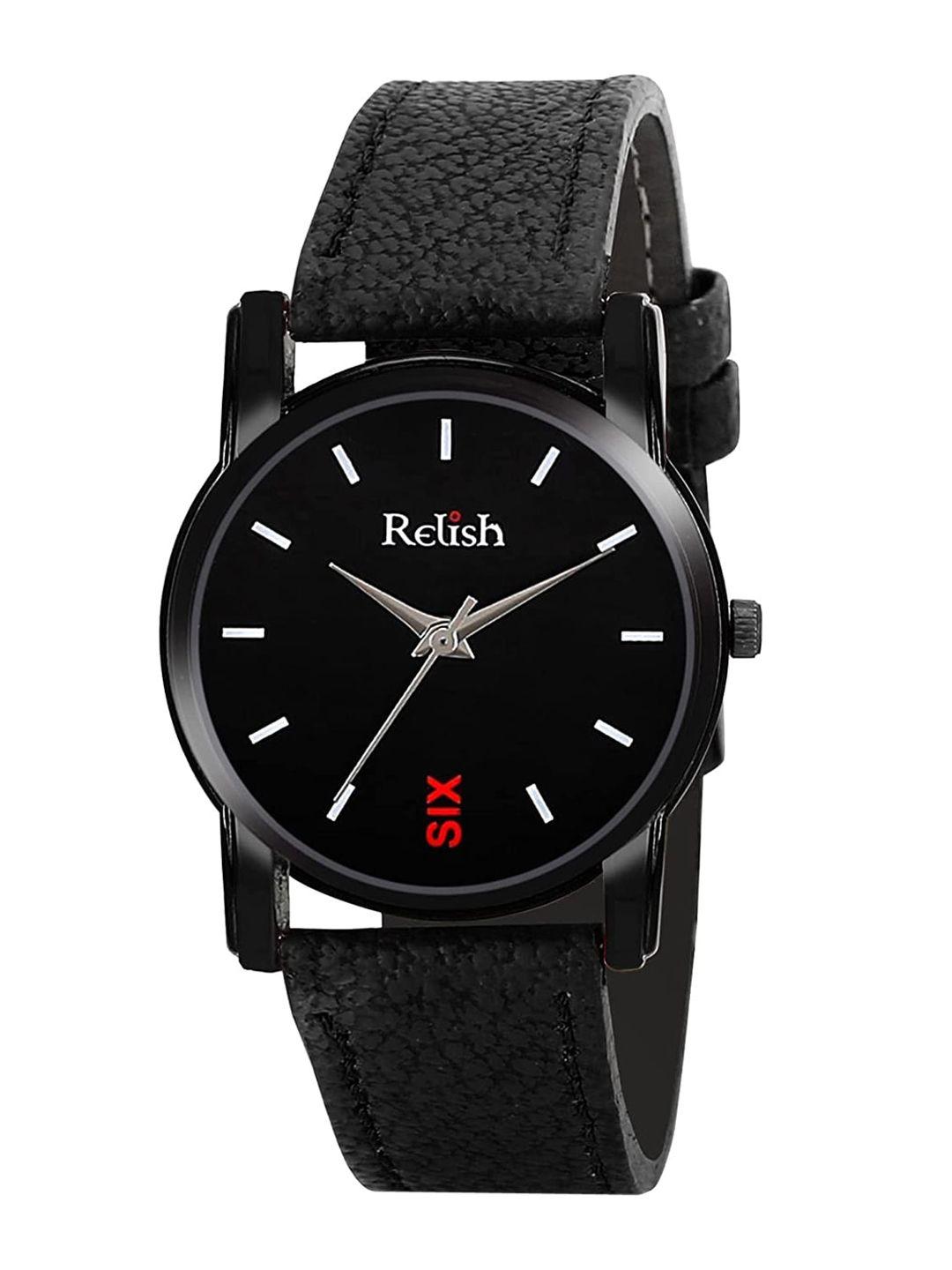 relish women black dial & black straps analogue watch