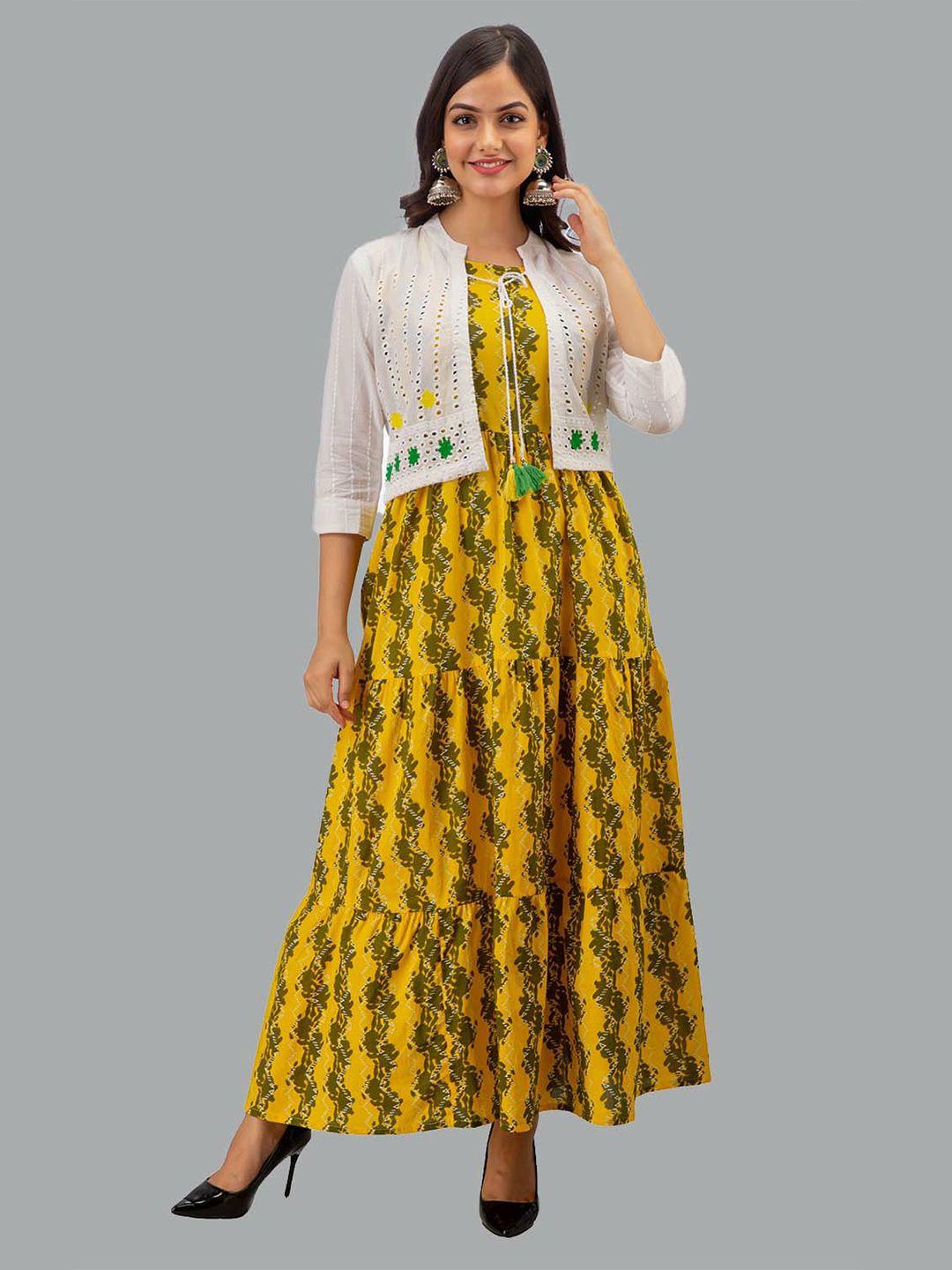 kalini women mustard yellow printed anarkali kurta