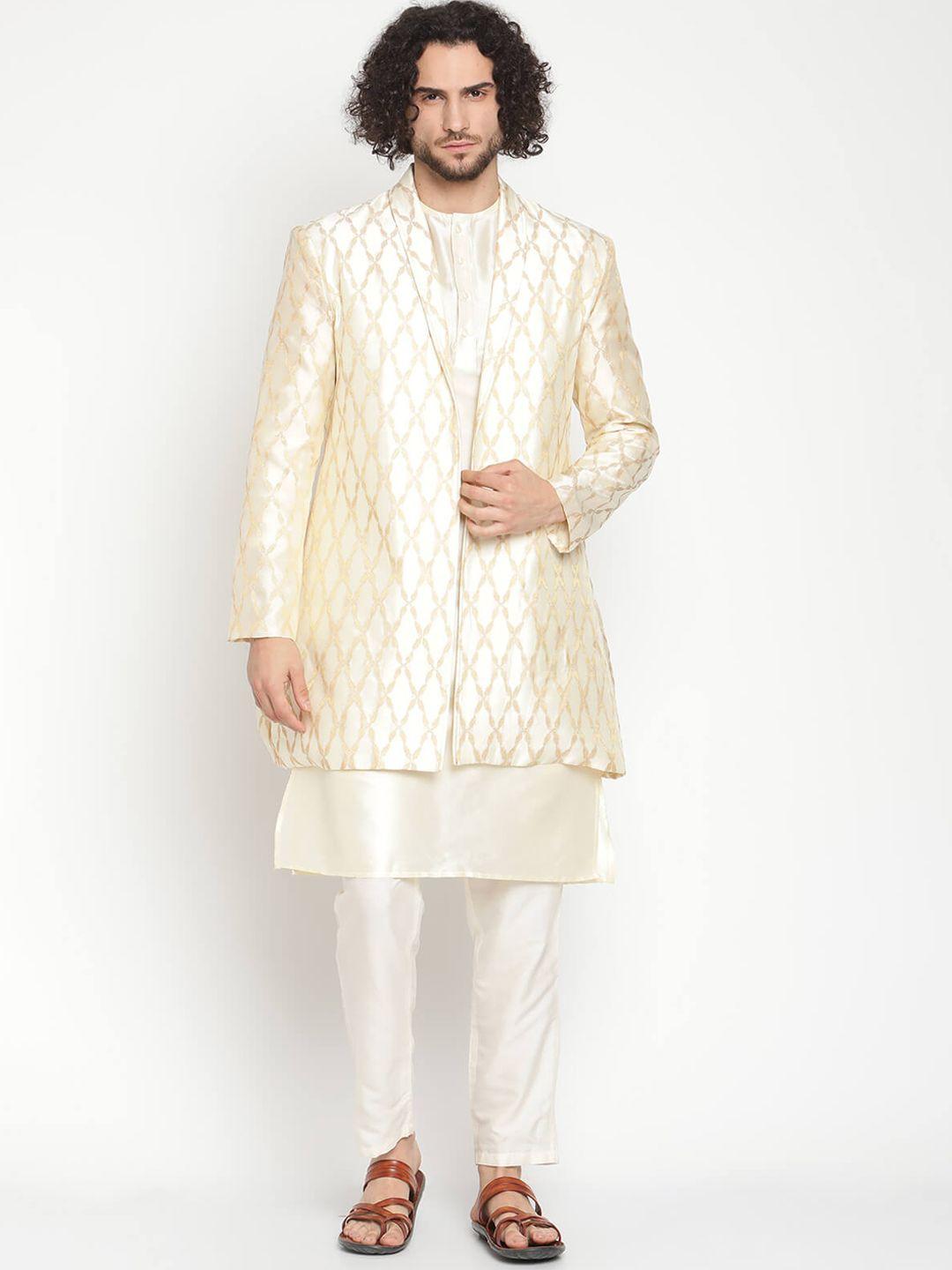 abhishti ivory button down kurta with zari work jacket