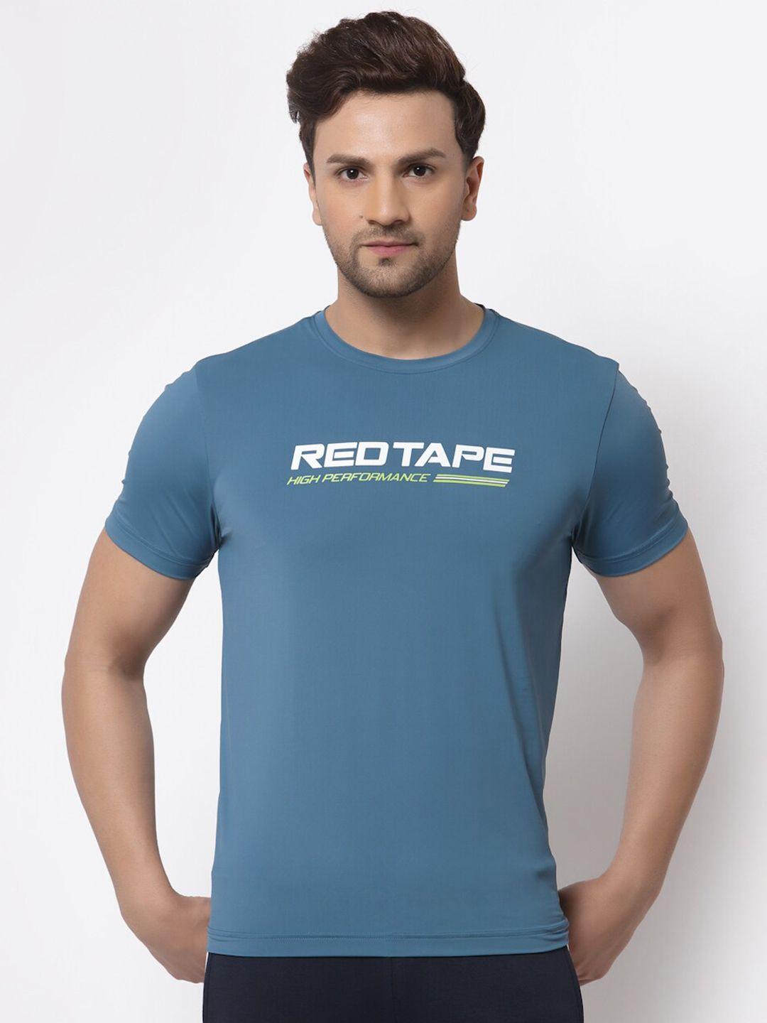 red tape men teal typography printed training or gym t-shirt