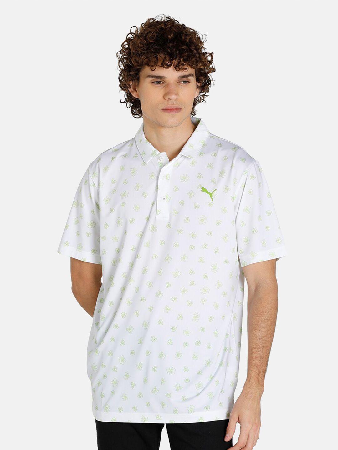 puma men white & green printed polo collar sustainable t-shirt