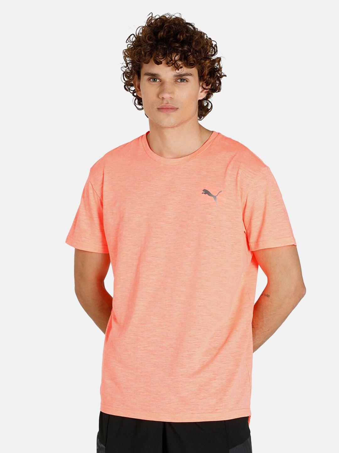 puma men peach solid round neck training or gym t-shirt