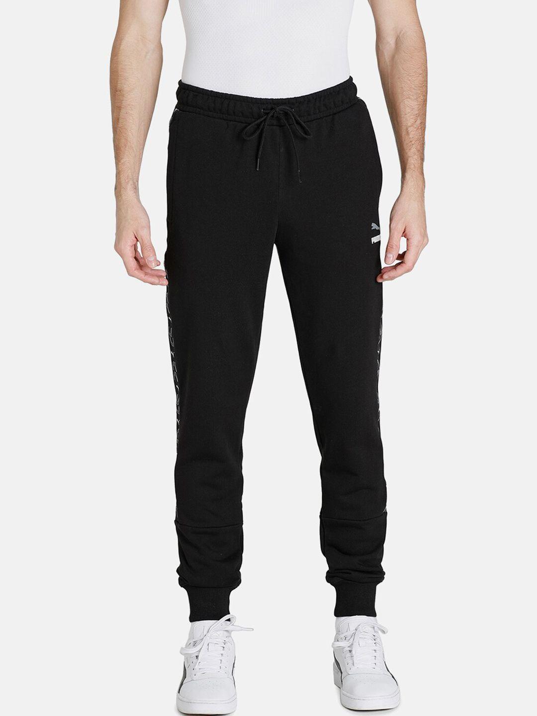 puma men black solid slim fit cotton joggers