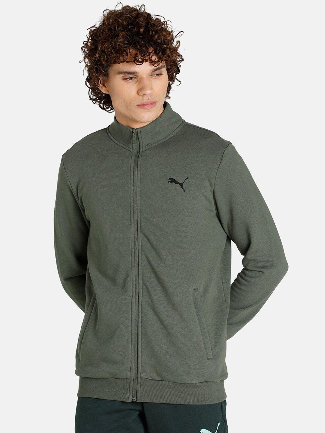 puma men green cotton bomber track jacket