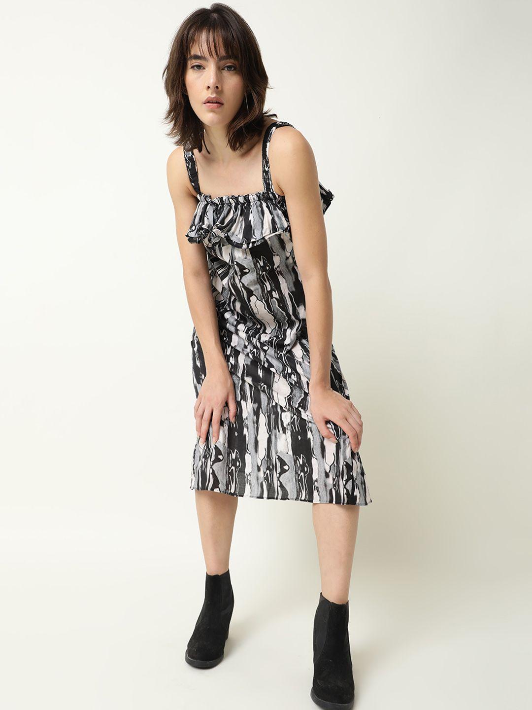 rareism black abstarct printed midi dress