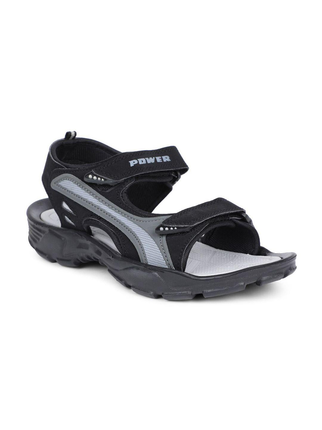 power men black & grey patterned sports sandals