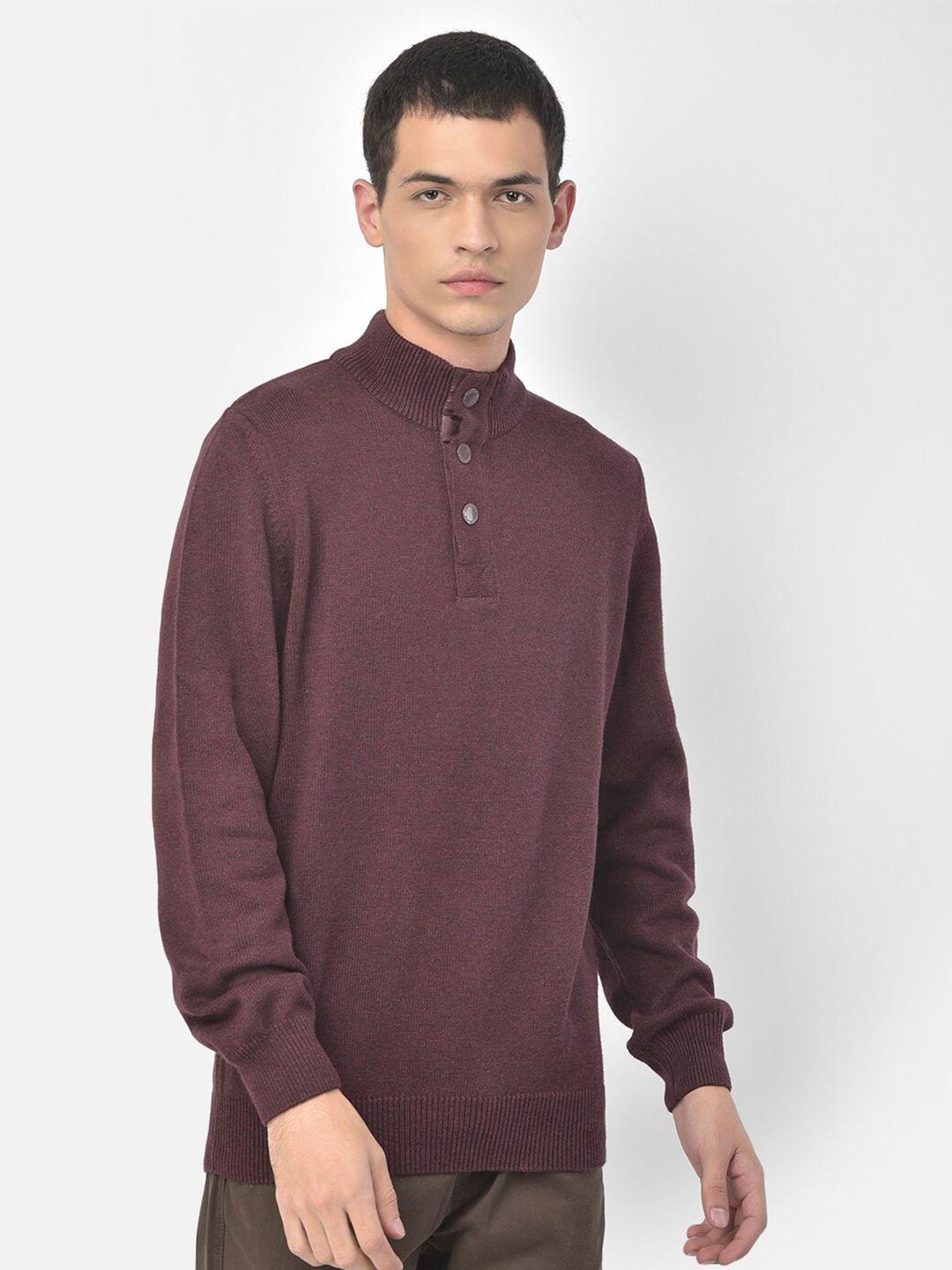 woodland men burgundy solid cotton pullover