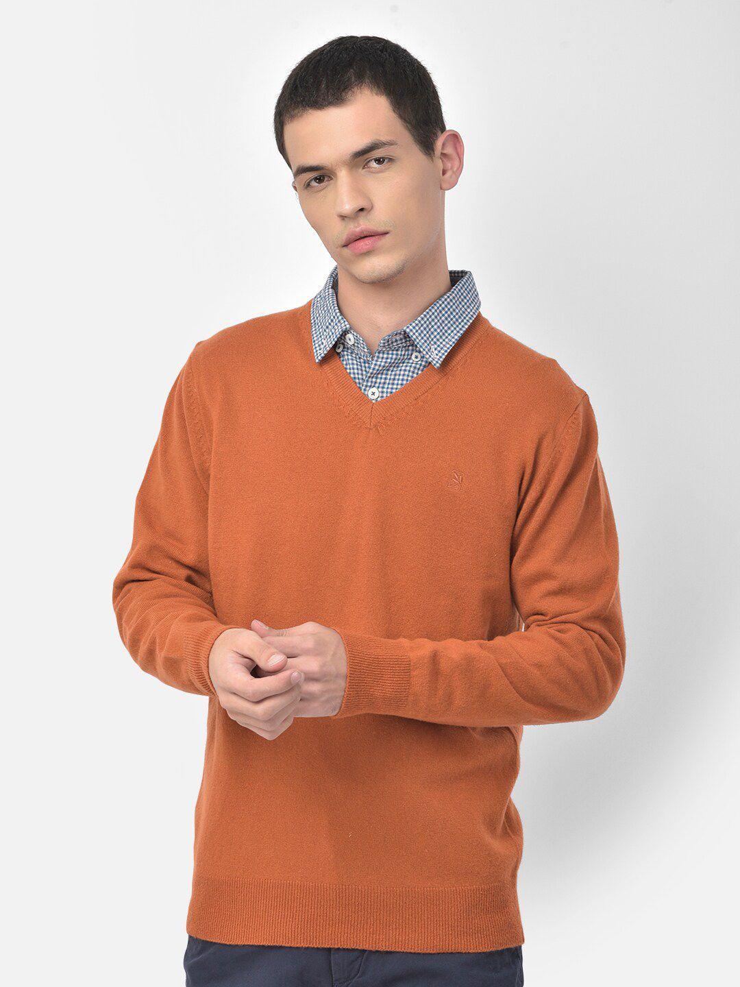 woodland men orange solid wool pullover