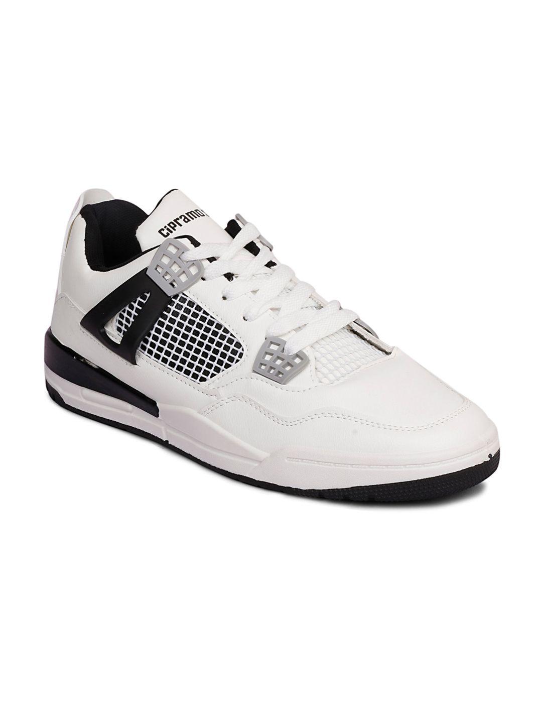 cipramo sports men white & black colourblocked pu sneakers