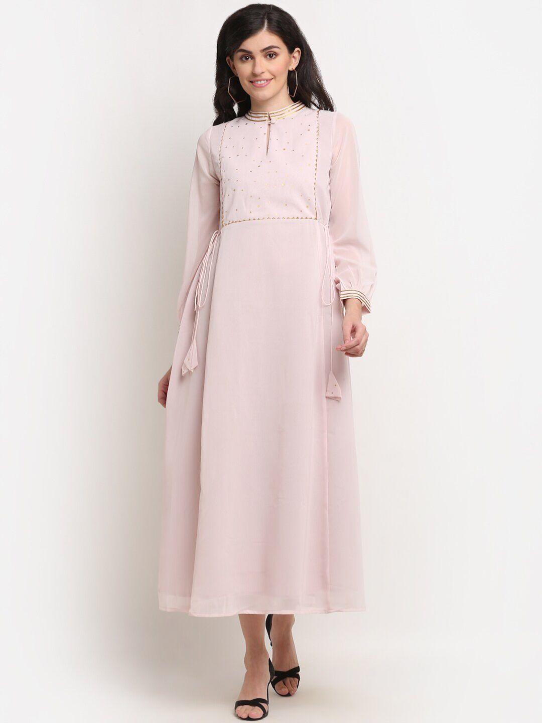 la zoire pink embellished georgette a-line midi dress