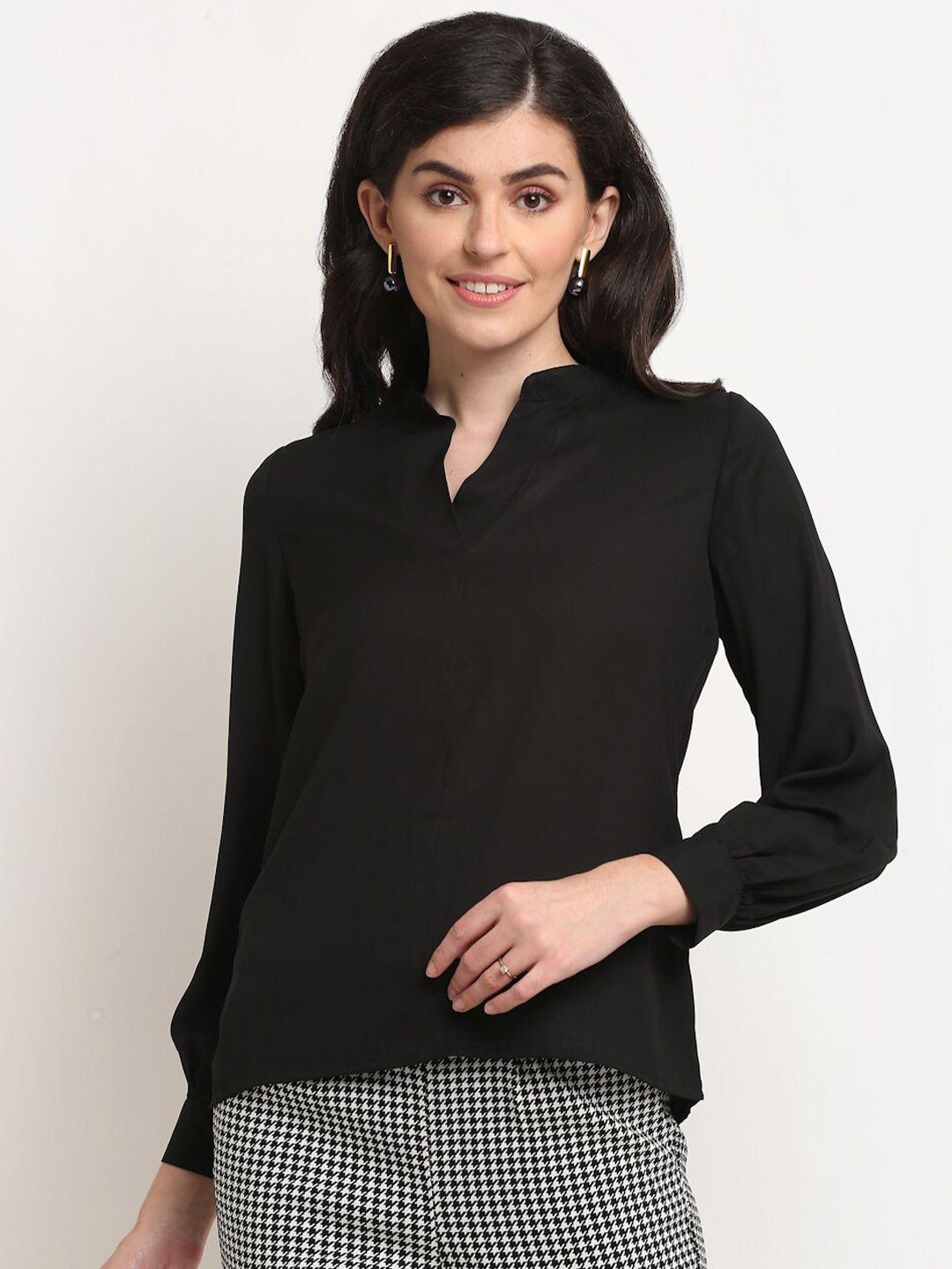 la zoire black mandarin collar georgette top