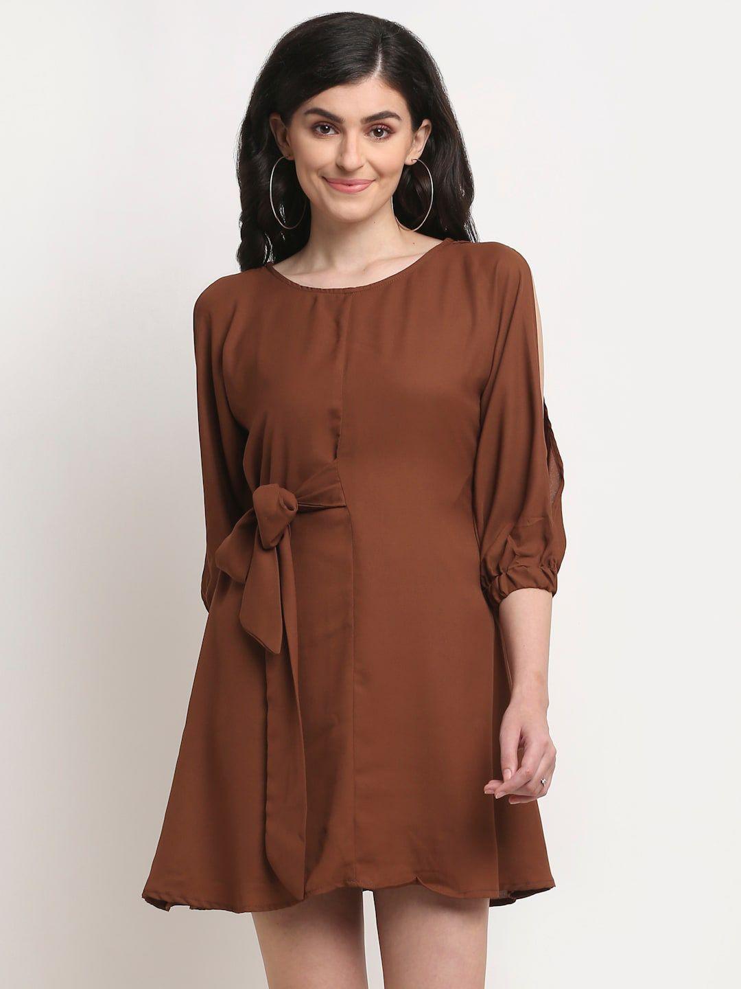 la zoire brown georgette mini dress