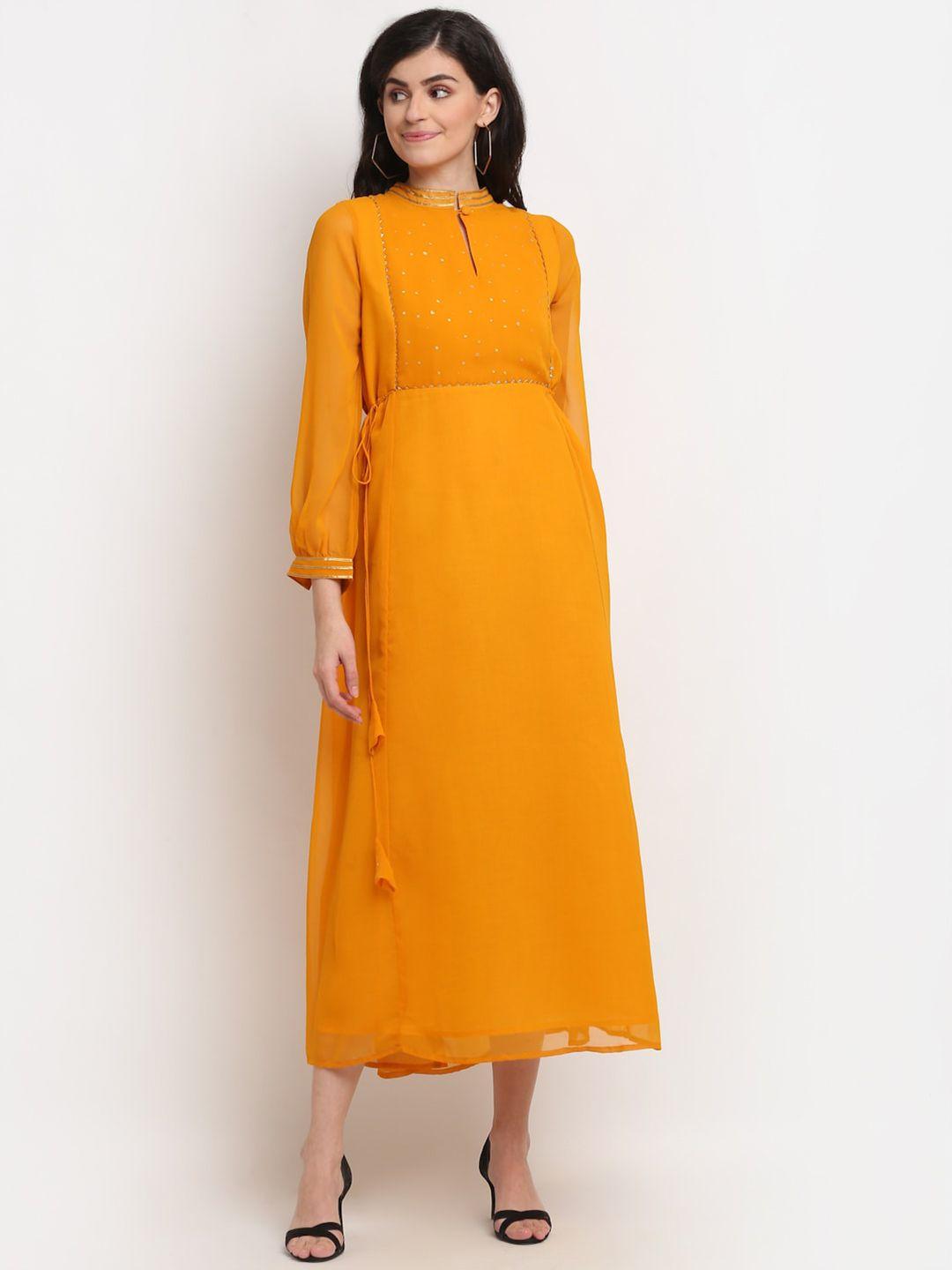 la zoire mustard yellow georgette maxi dress