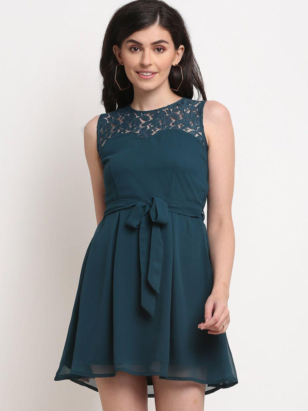 la zoire teal georgette fit & flare dress