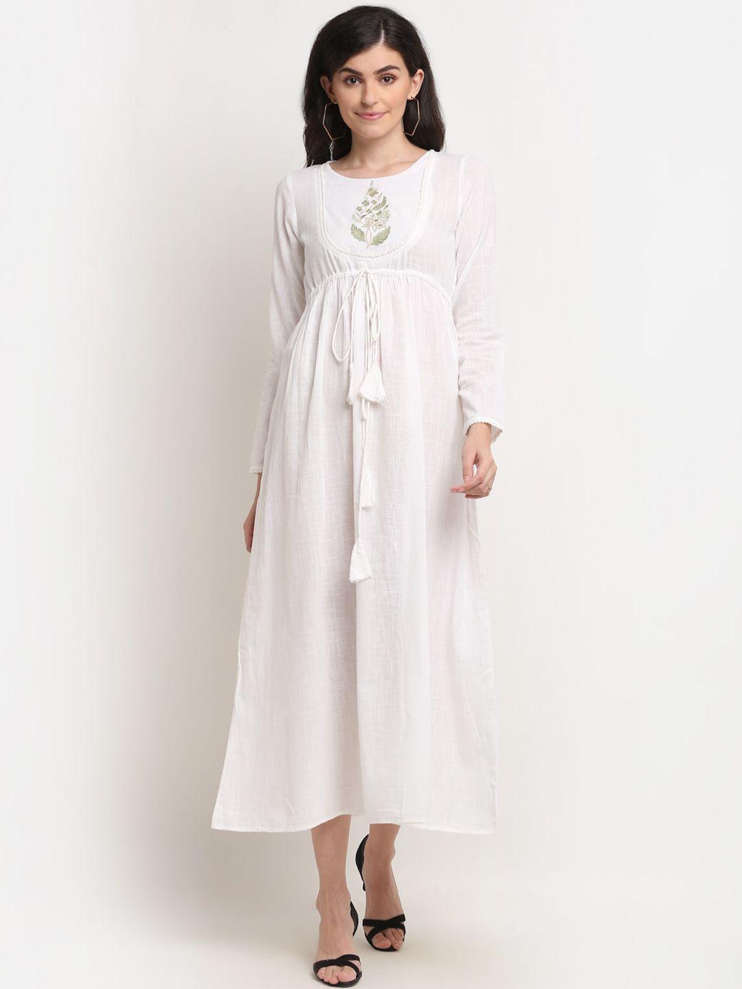 la zoire white floral embroidered empire midi dress