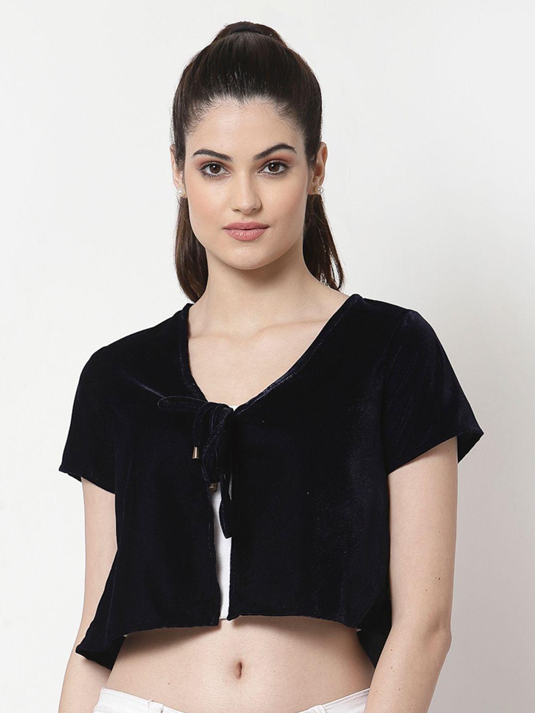 style quotient women navy blue crop tie-up shrug