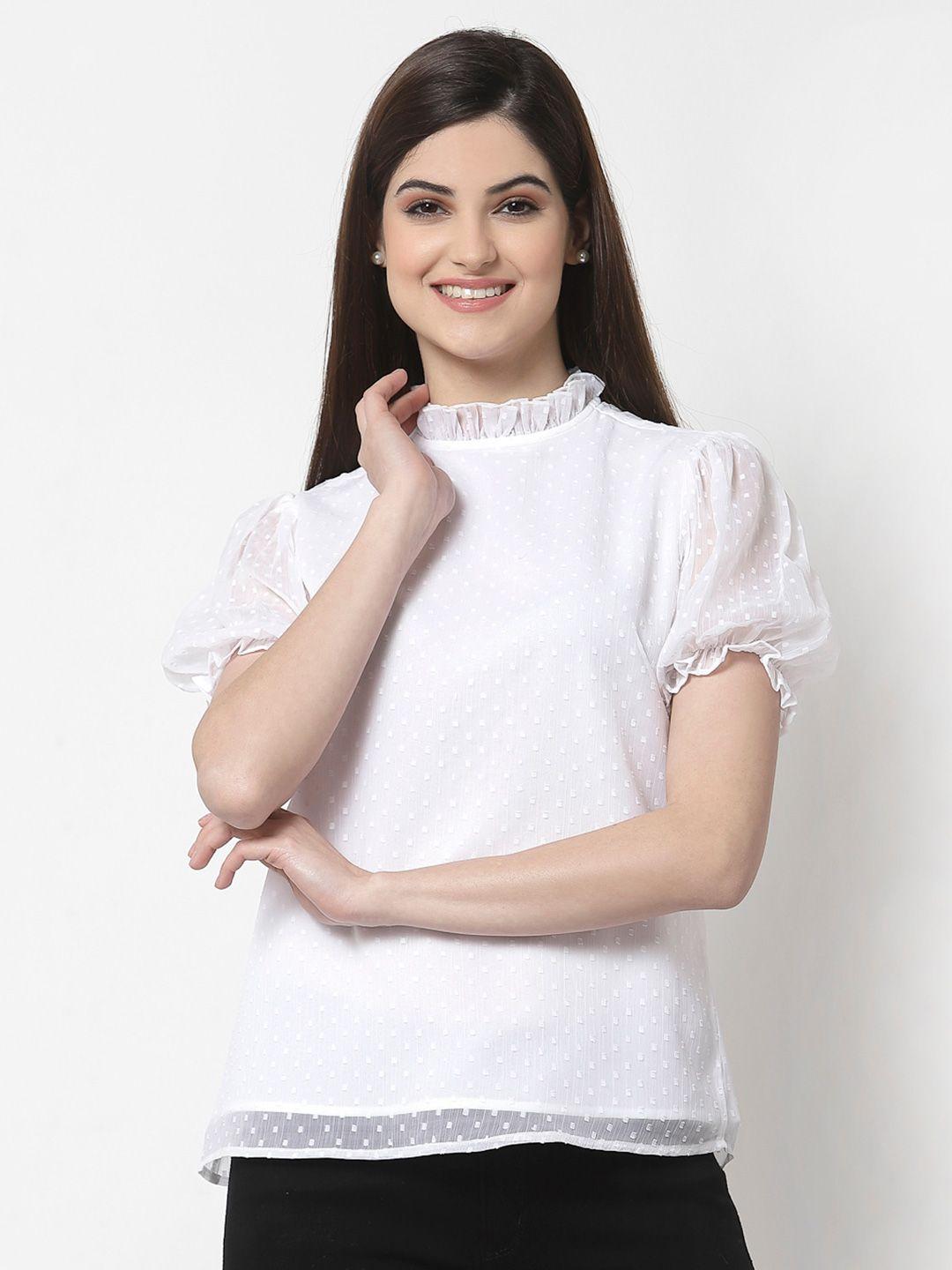 style quotient white dobby puff sleeves a-line top