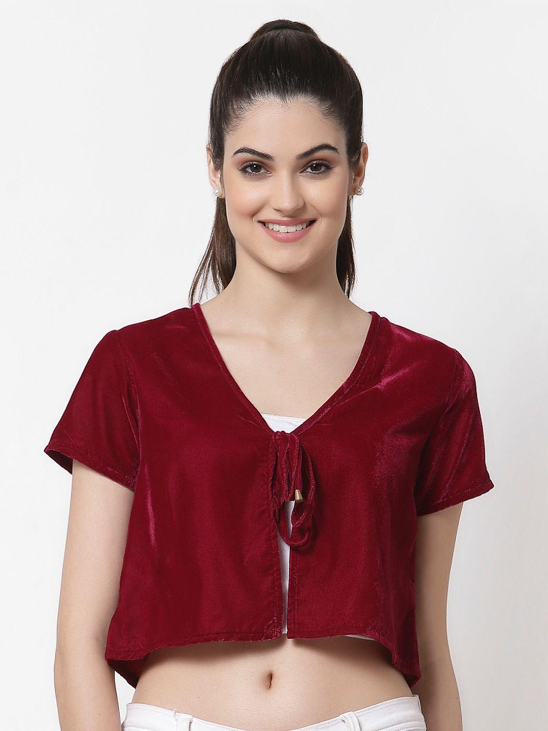 style quotient women maroon crop tie-up shrug