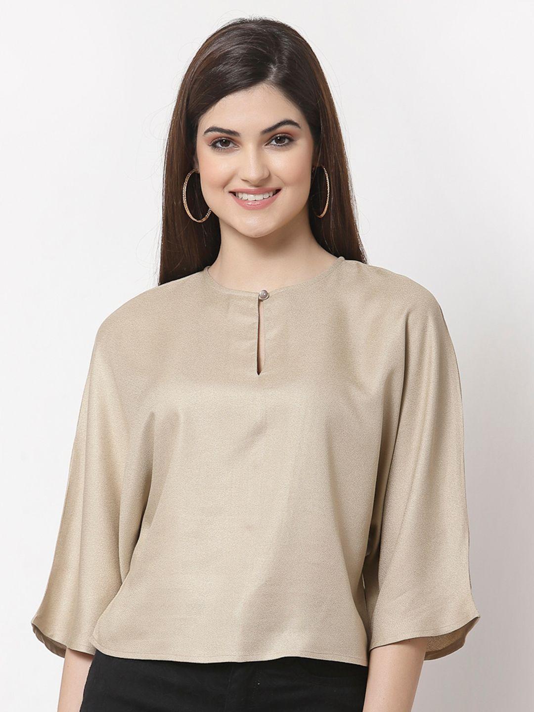 style quotient beige keyhole neck crepe top