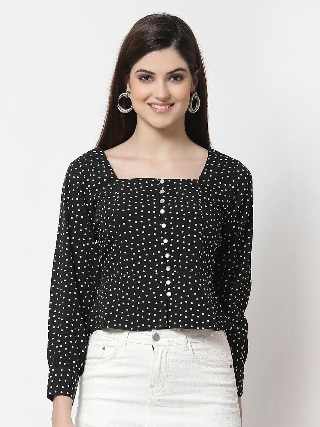 style quotient black print crepe crop top