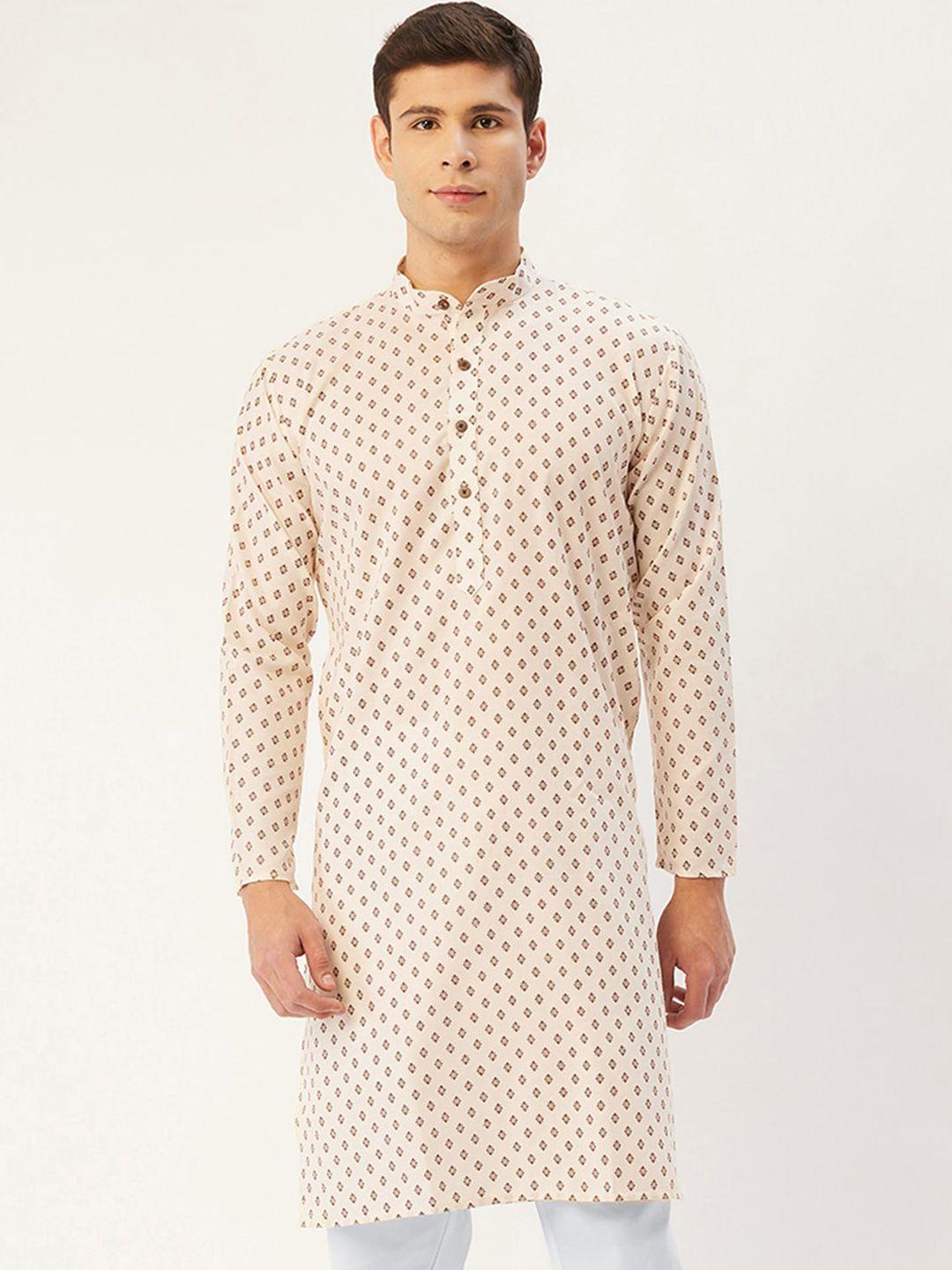 jompers men off white floral printed kurta