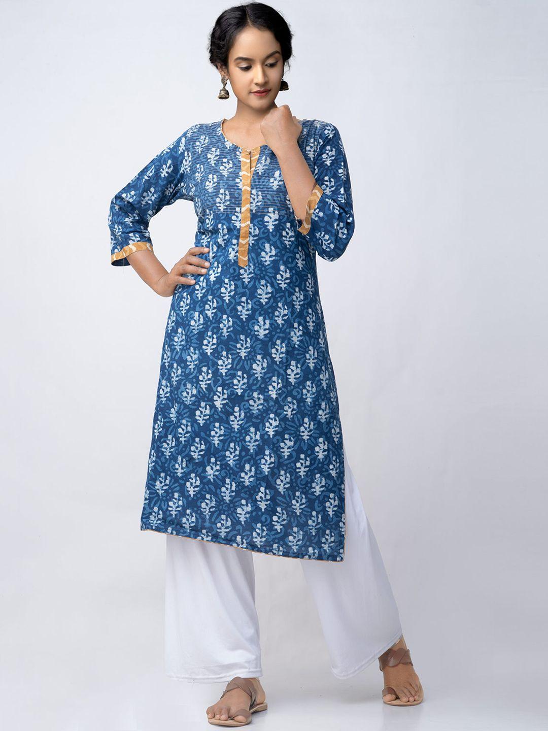 unnati silks women navy blue ethnic motifs printed kurta