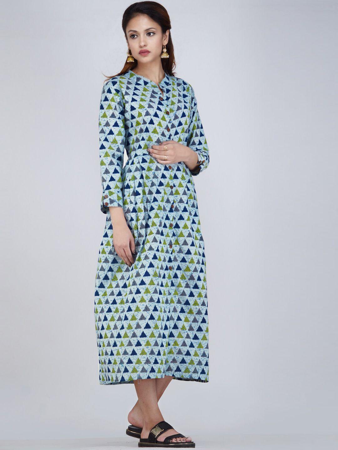 unnati silks women blue geometric printed cotton kurta