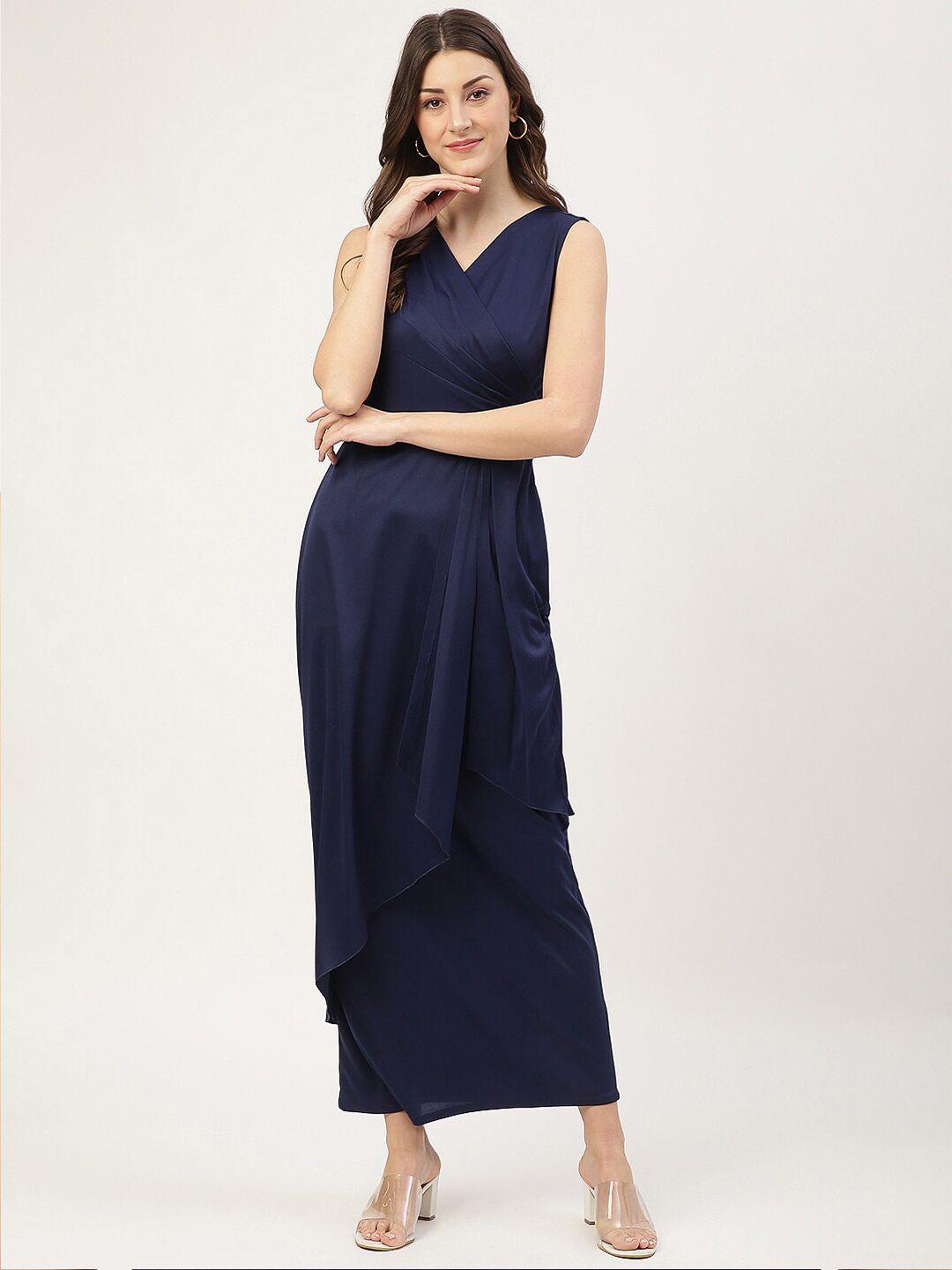 trendy divva women blue layered wrap maxi dress