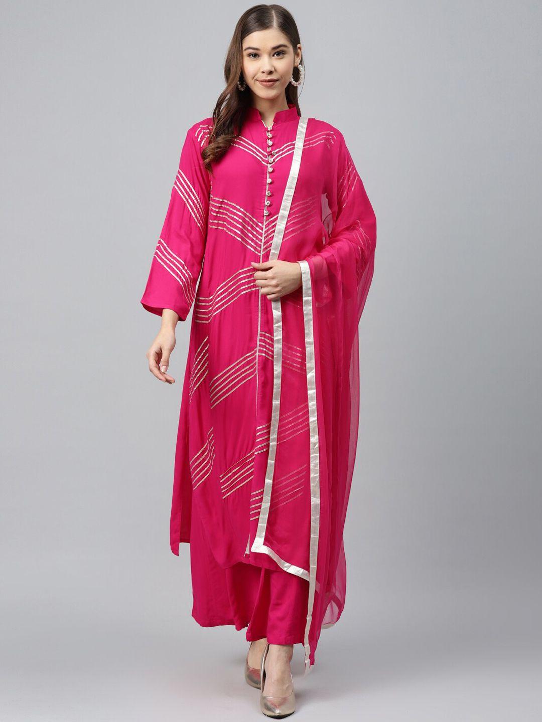 chhabra 555 women magenta gotta patti kurta with palazzos & with dupatta