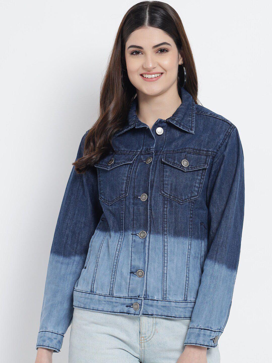 the dry state women blue washed colourblocked denim jacket