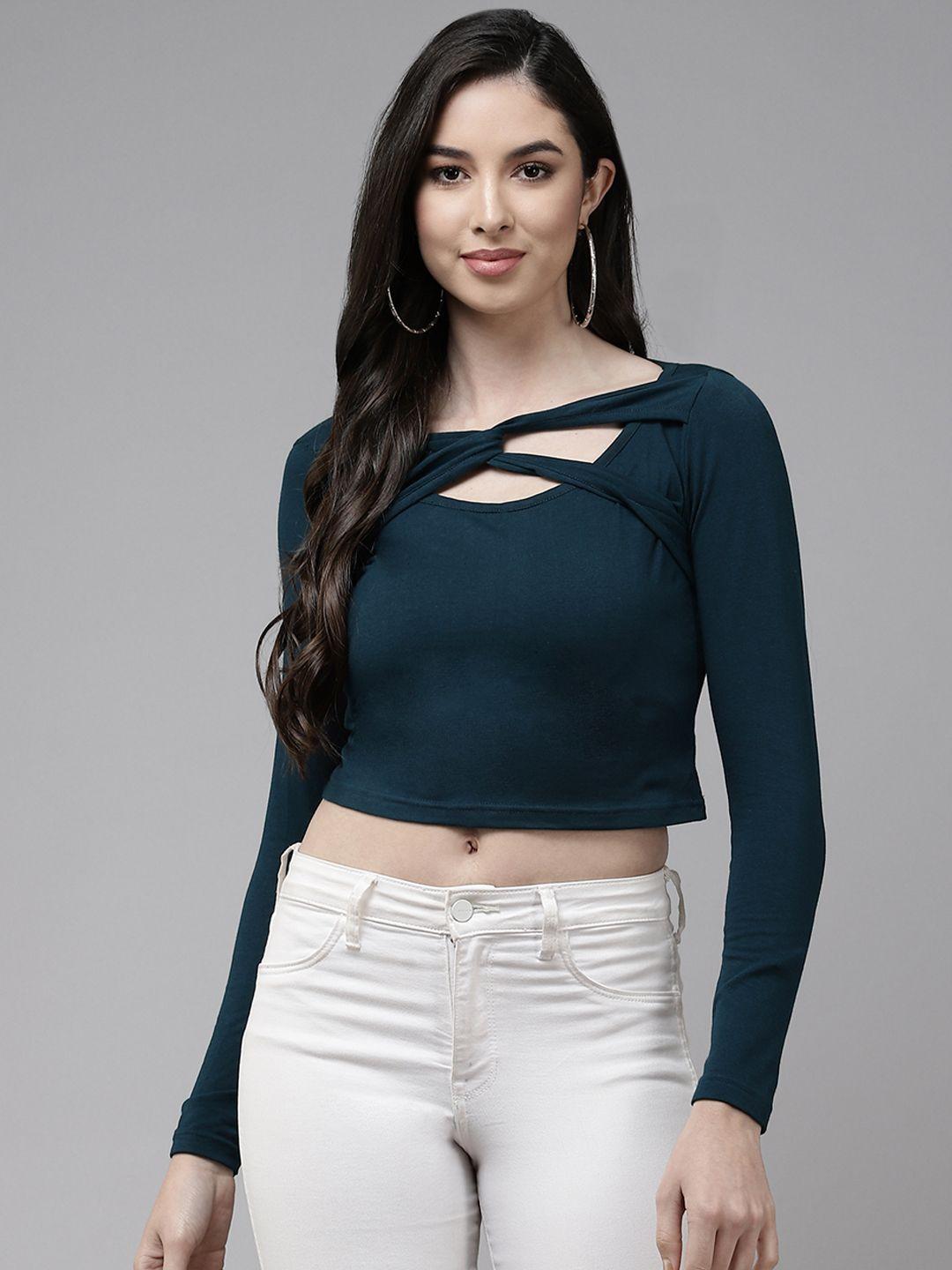 the dry state teal crop top with cut-out detailing