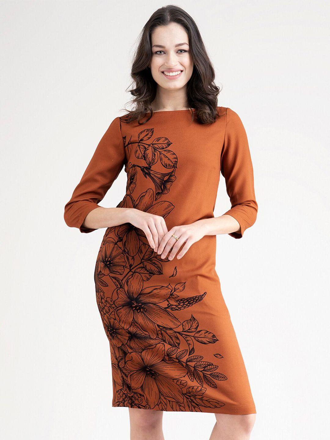 fablestreet rust floral sheath dress