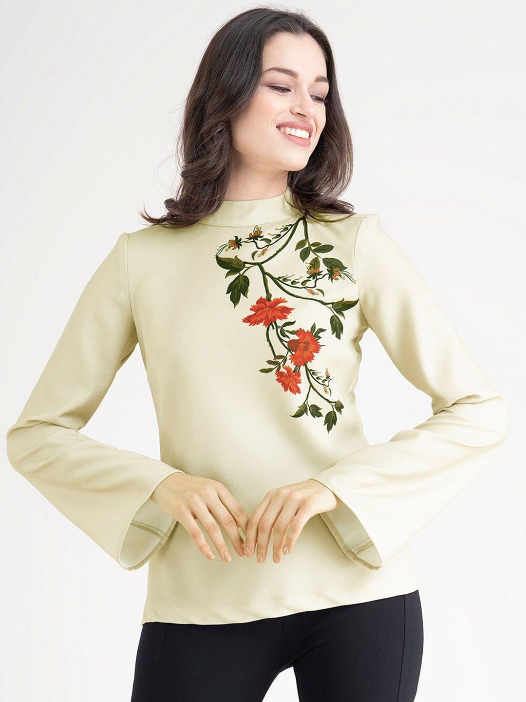 fablestreet beige floral printed top