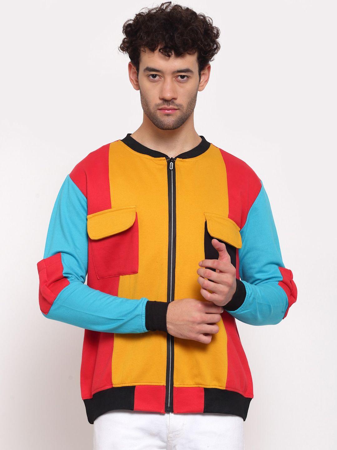 pause sport men multicoloured colourblocked fleece lightweight antimicrobial bomber jacket