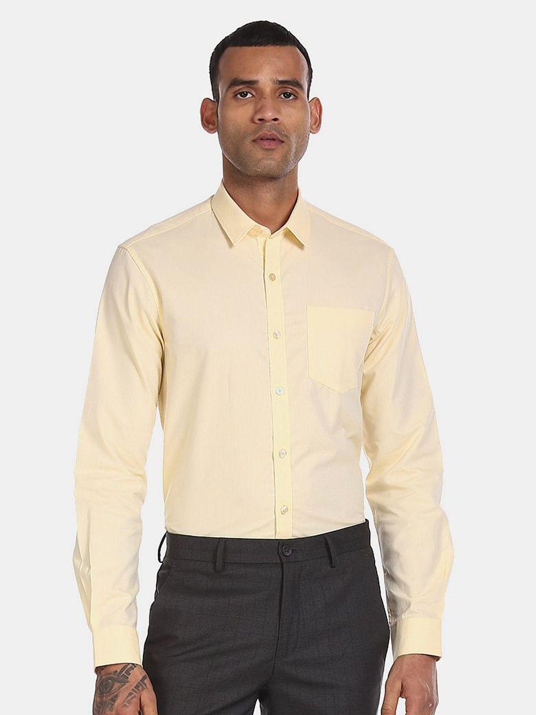 excalibur men yellow cotton formal shirt