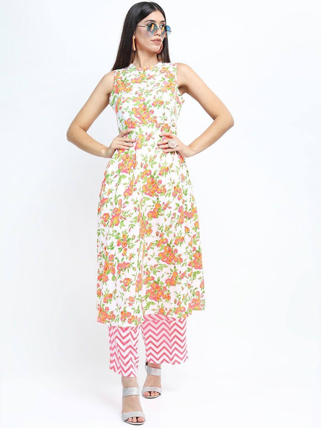 vishudh women off white floral printed kurta with palazzos