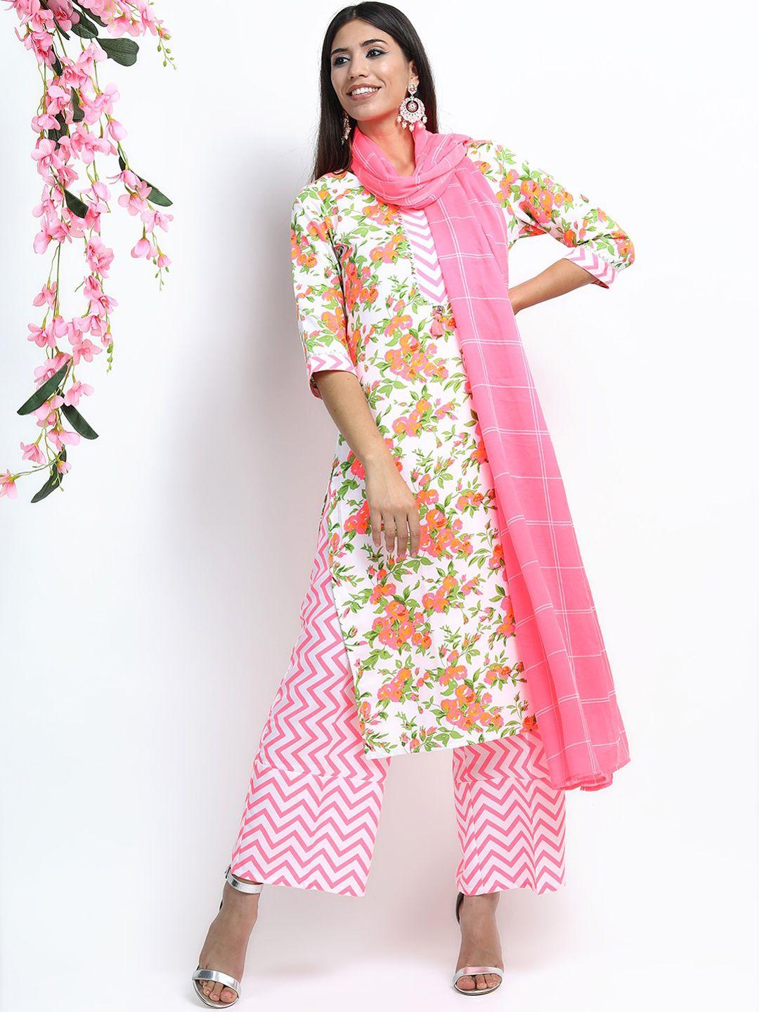 vishudh women off white floral printed gotta patti kurta with palazzos & with dupatta