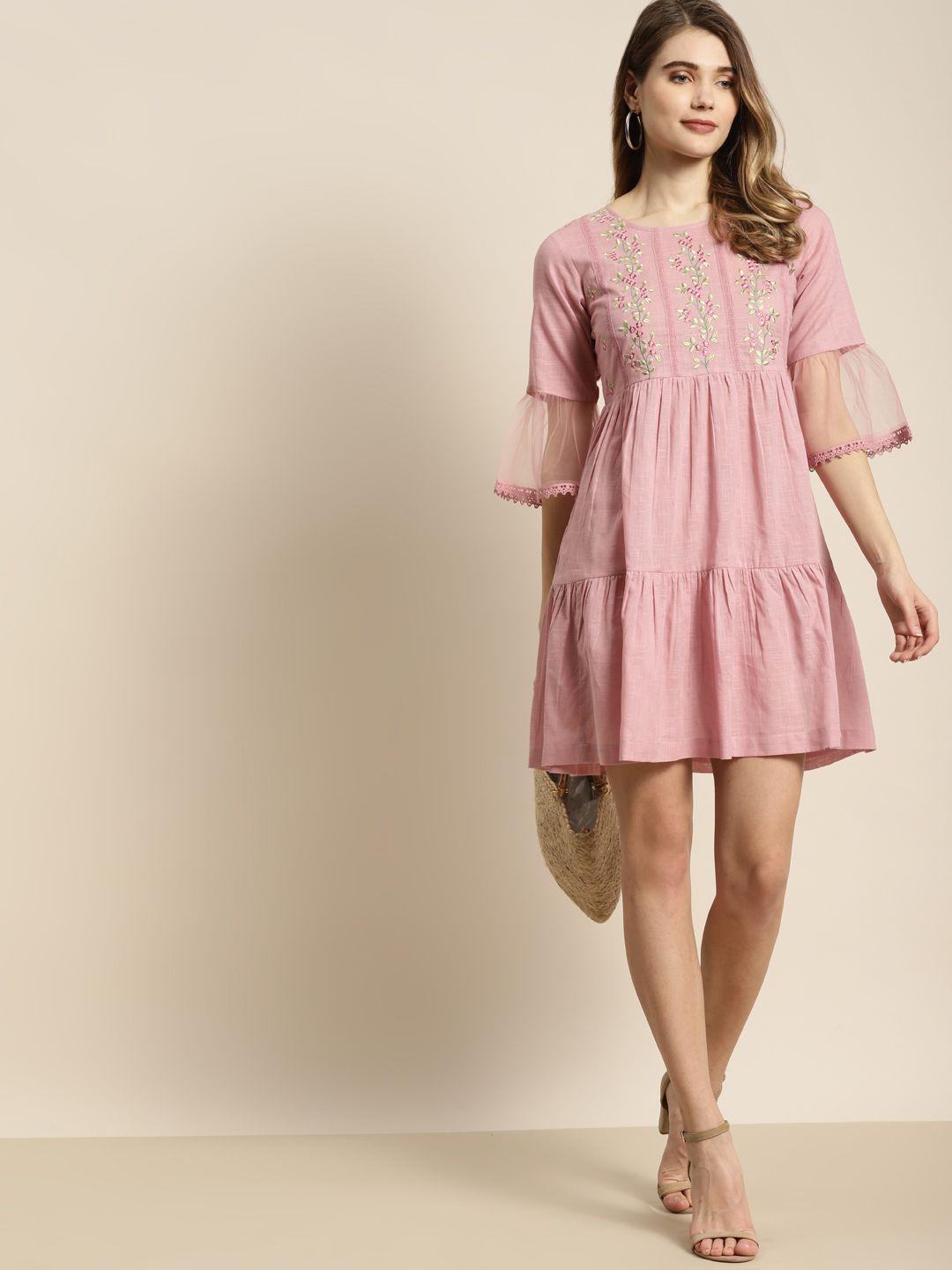 juniper pink floral embroidered dress