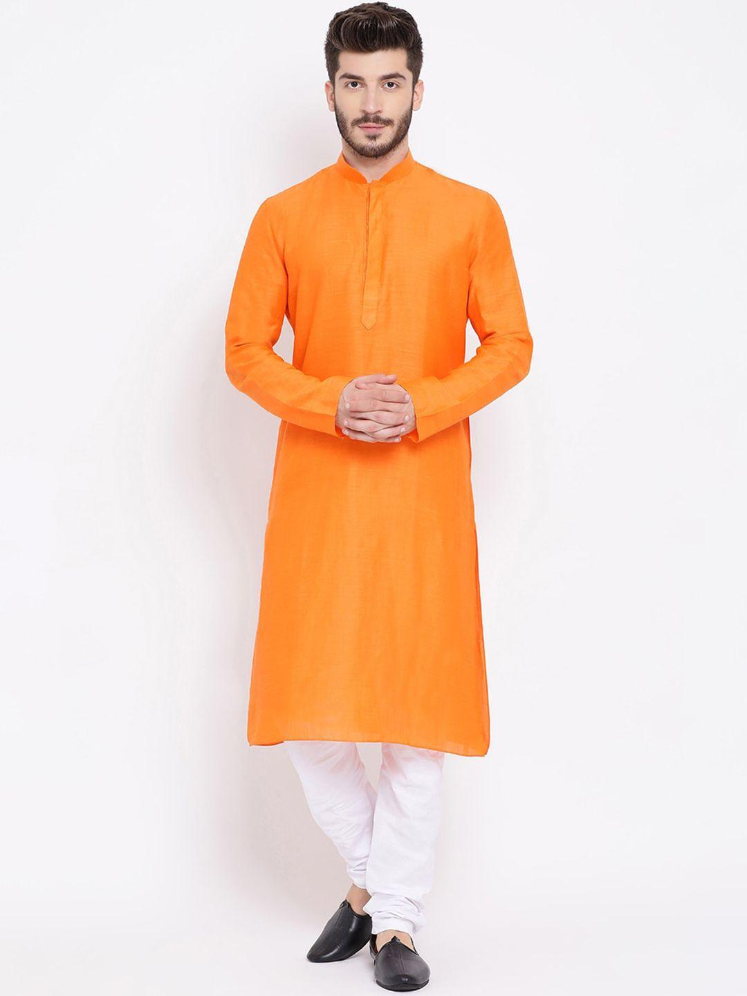 namaskar men orange linen a-line kurta