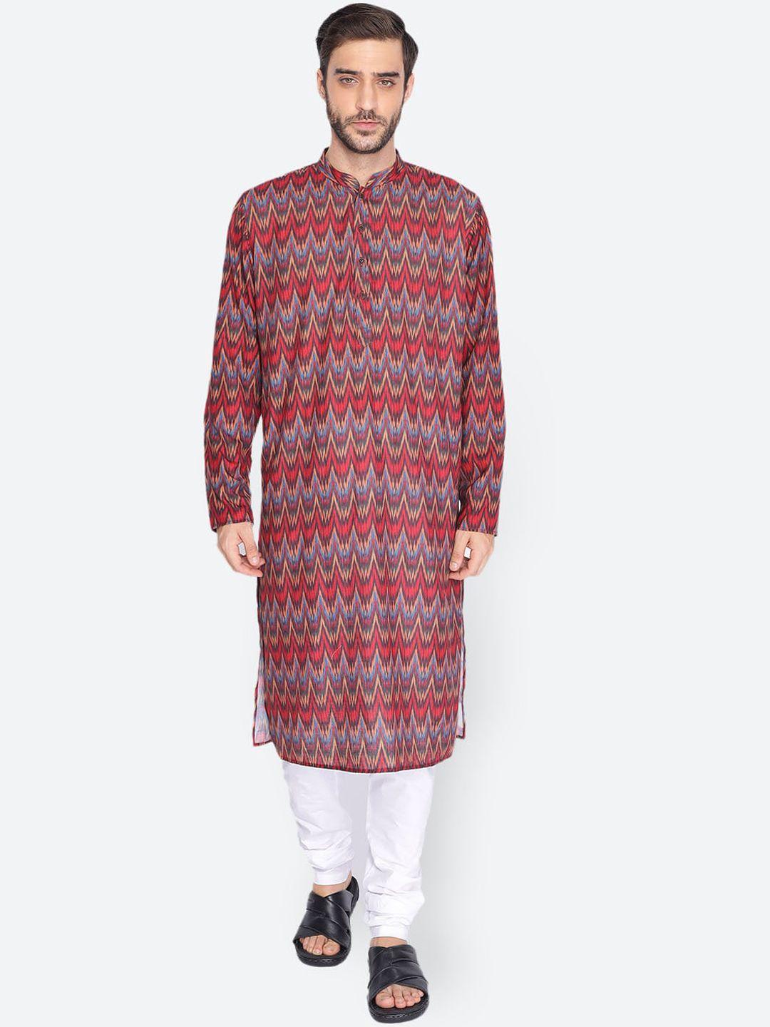 namaskar men maroon & blue cotton kurta