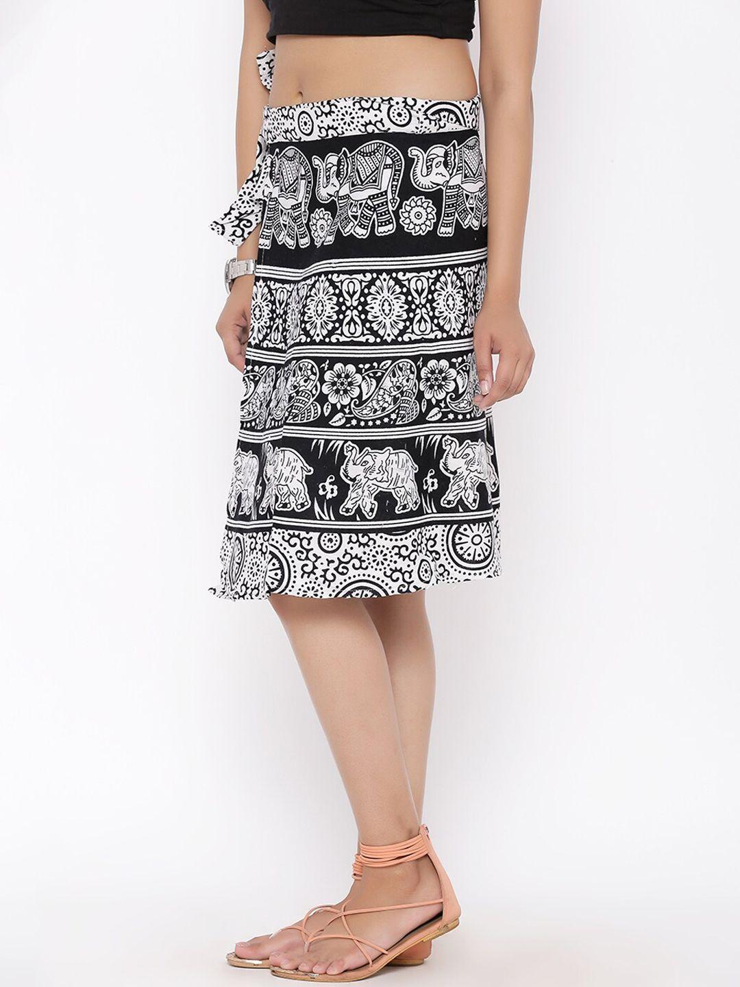 soundarya women white printed pure cotton knee-length skirt