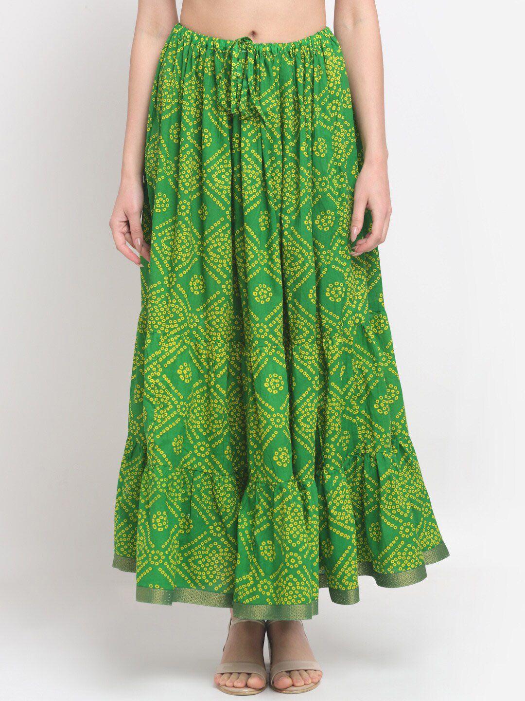 soundarya women green printed cotton long skirt