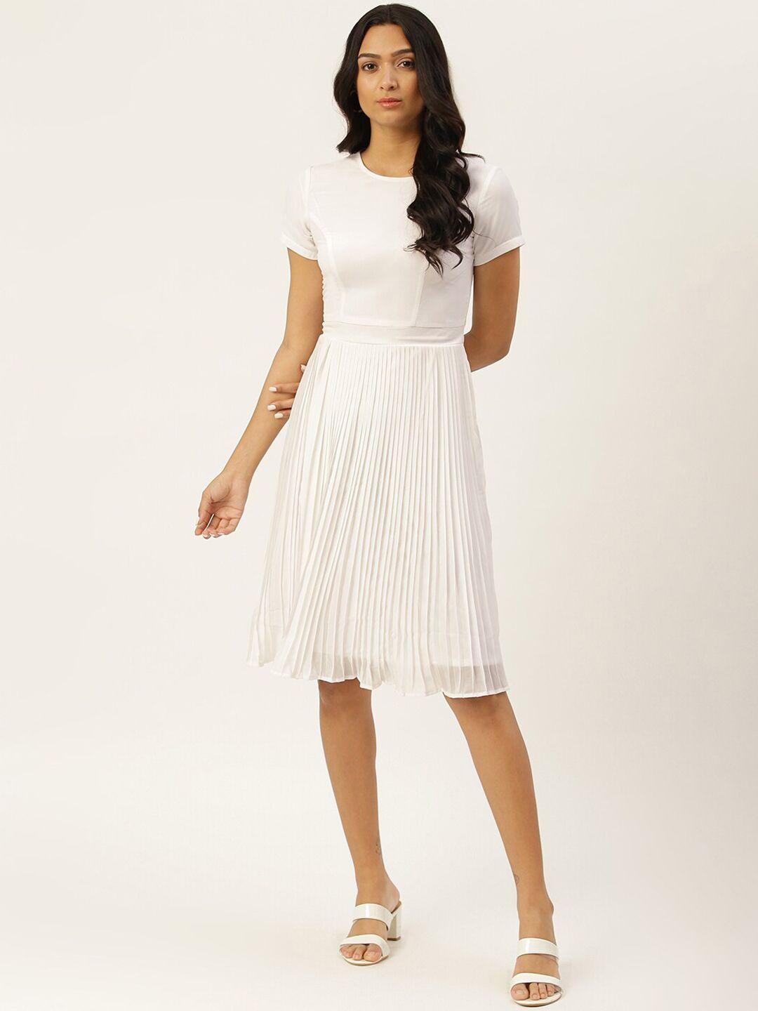 trendy divva women white pleated a--line dress